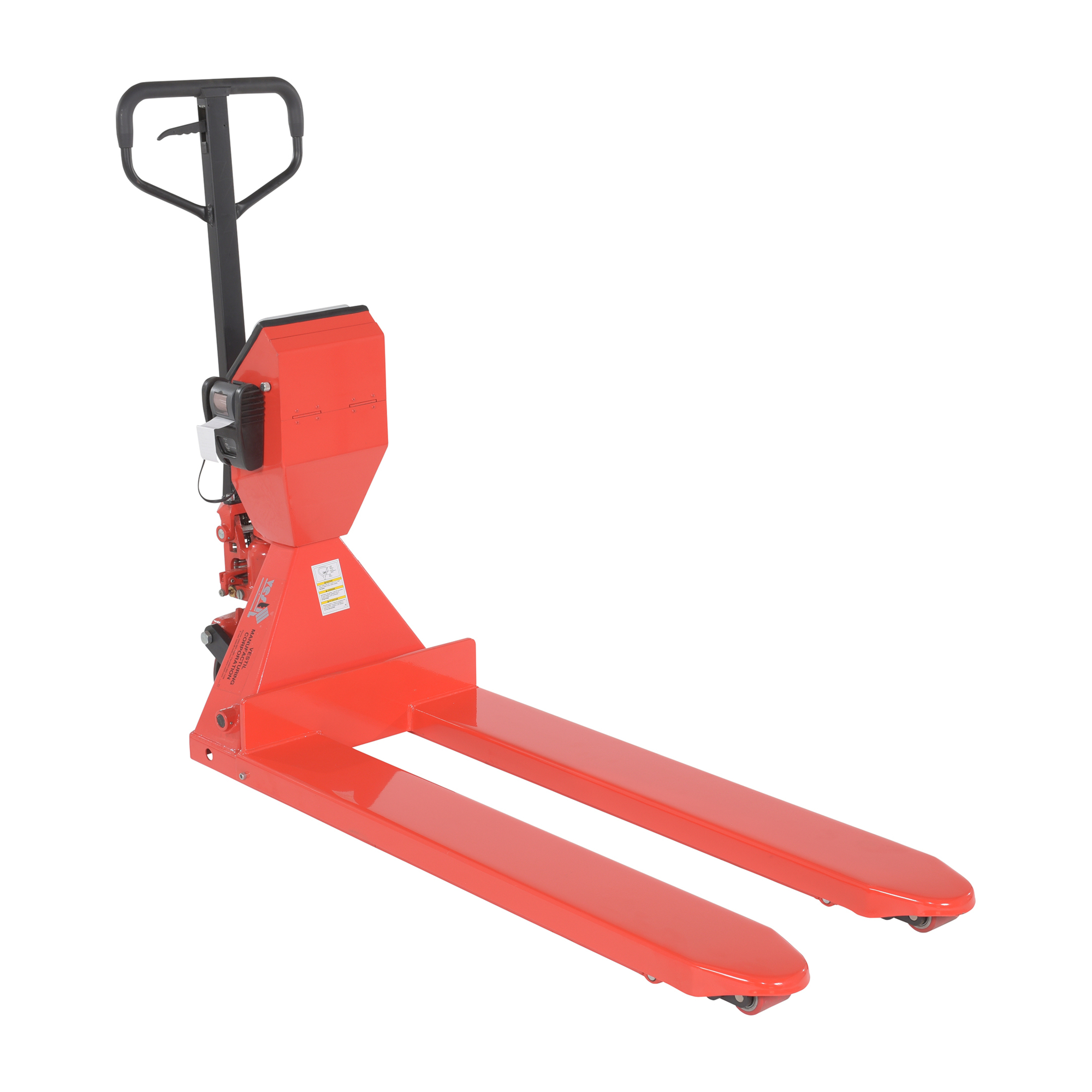 Vestil Steel Low Profile Pallet Truck with Scale and Printer 64-1/2 In. x 22-1/2 In. x 48 In. 5000 Lb. Capacity Red